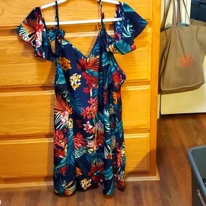 Tropical cold shoulder dress